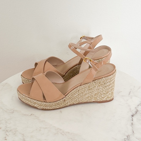 NEW Stuart Weitzman Rosemarie Nude Wedge Sandals Size 9 - Picture 8 of 10